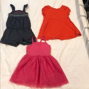 Set of 3 baby/toddler dresses and romper- 12-18m